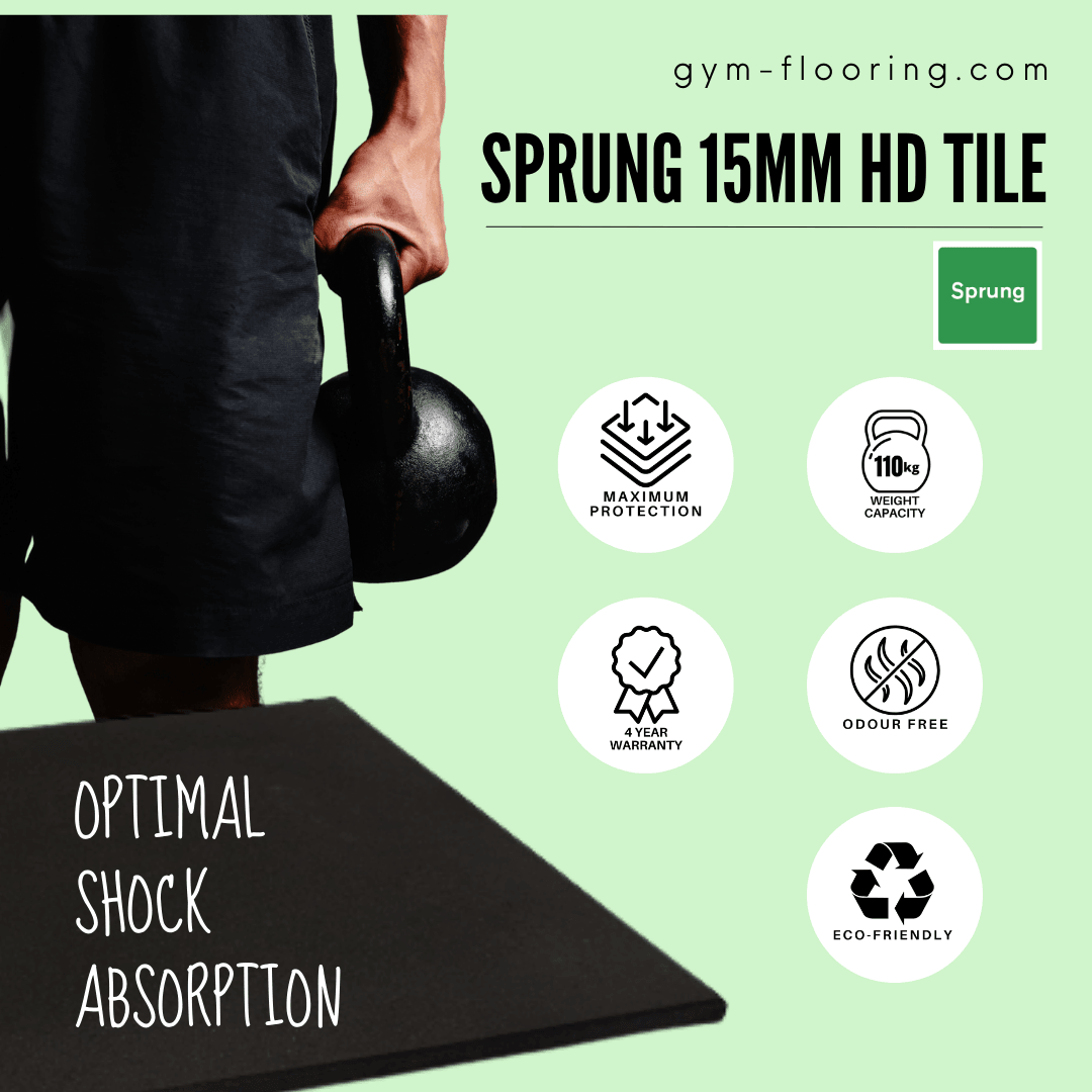 15mm Sprung PRO Gym Flooring - Sprung Rubber Heavy Duty