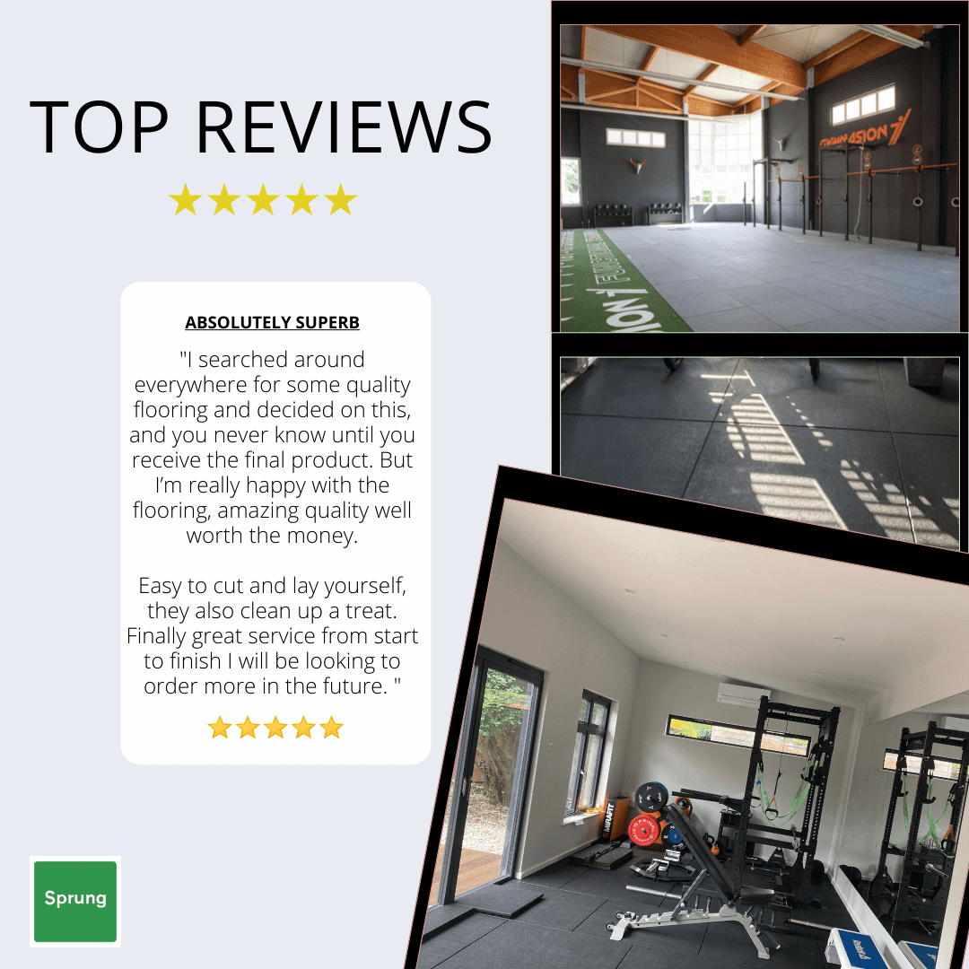 20mm Sprung PRO Gym Flooring - Highest Rated in UK - Heavy Duty - Smooth Top Surface - Premium Quality