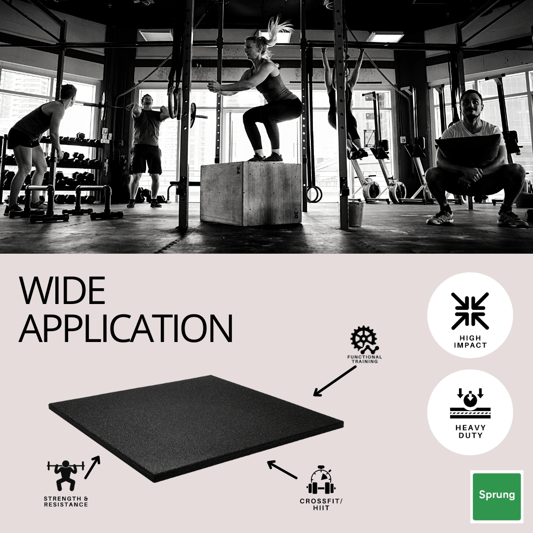 43mm Sprung PRO Rubber AntiShock Gym Flooring Tile